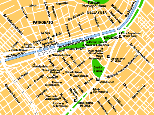 map of chile santiago. Downtown Santiago City Map, Chile
