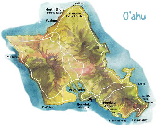 Map of Oahu Hawaii - LukeTravels.com - Luke Handzlik (copyright)